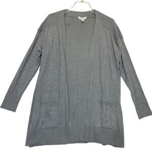 Terra & Sky Knit Open Front Cardigan heather gray ribbed women’s Size 0X